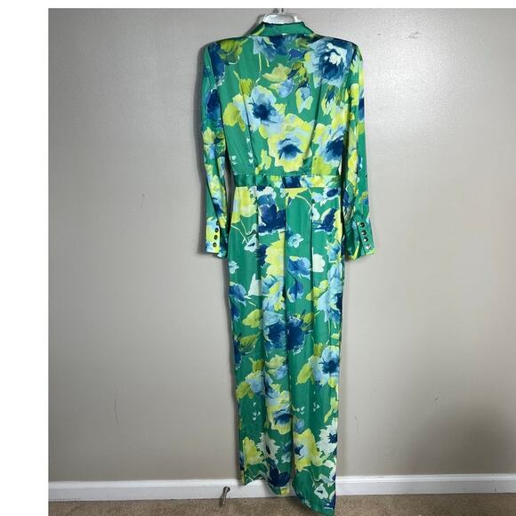 NWT ZARA Collared Floral Print Jumpsuit Green Multicolor Long Sleeve Size XS - Picture 7 of 8